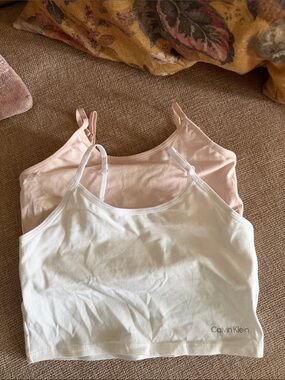 Calvin Klein White & Blush Layered Crop Cami Duo